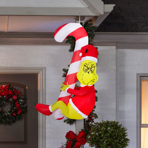 Gemmy Christmas Inflatable Hanging Grinch with Candy Cane, 4.5 ft Tall, Multi