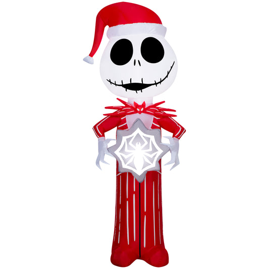 Christmas Inflatable Jack Skellington in Red Suit with Spider Snowflake, 5.5 ft Tall
