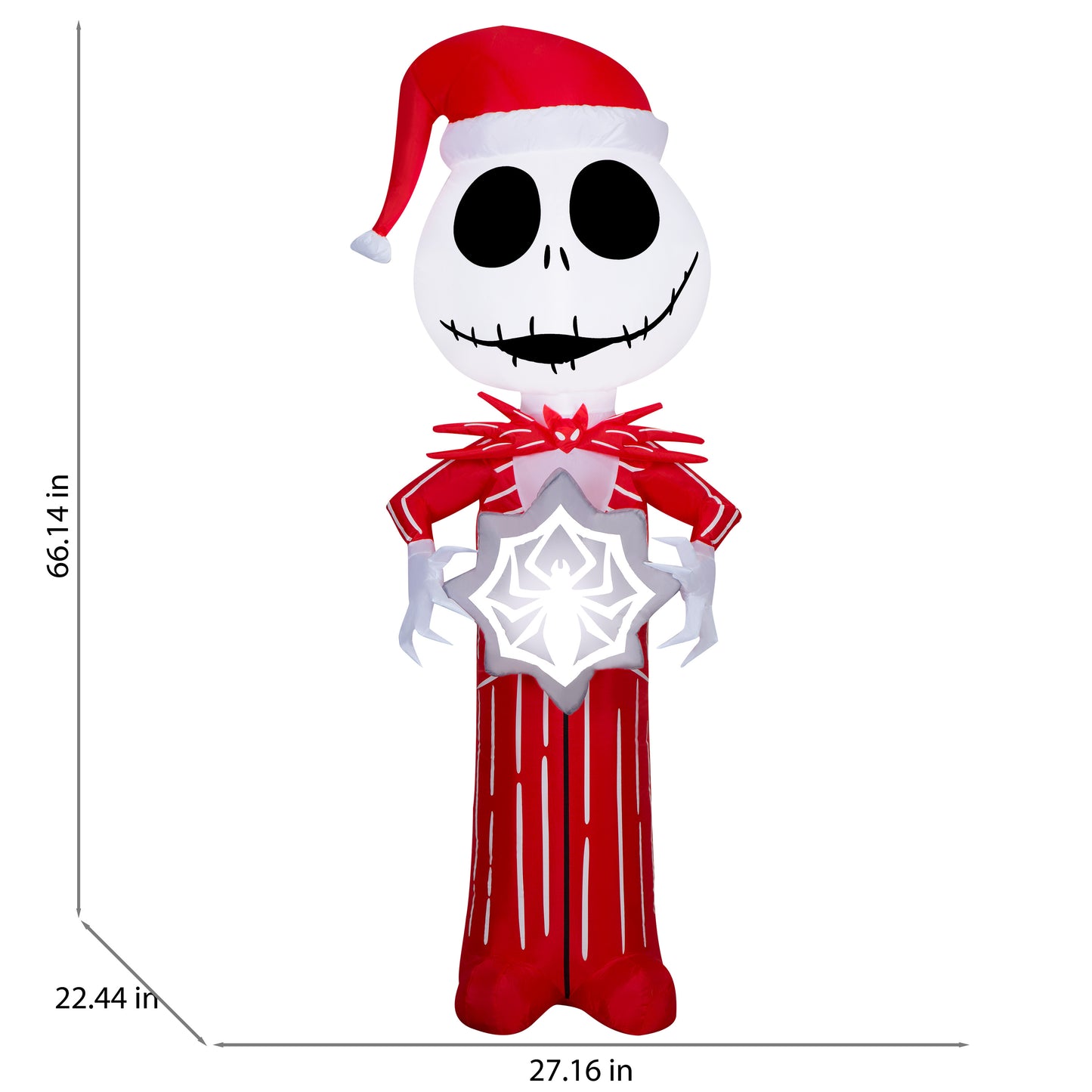 Christmas Inflatable Jack Skellington in Red Suit with Spider Snowflake, 5.5 ft Tall dimensions