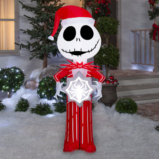 Christmas Inflatable Jack Skellington in Red Suit with Spider Snowflake, 5.5 ft Tall lifestyle