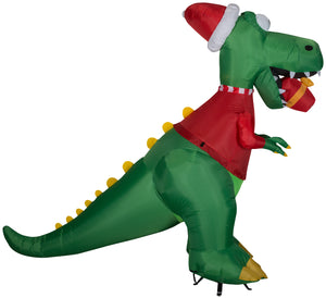 Gemmy Christmas Airblown Inflatable T Rex w/Gift, 7.5 ft Tall, Green