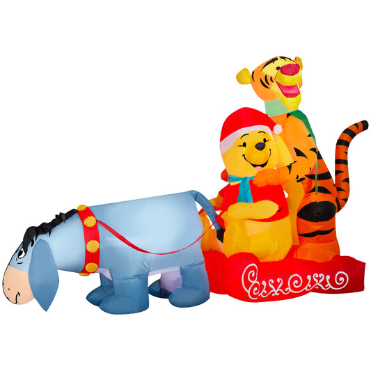 Christmas Inflatable Winnie the Pooh in Sledding Scene with Pooh, Eeyore and Tigger, 4.5 ft Tall