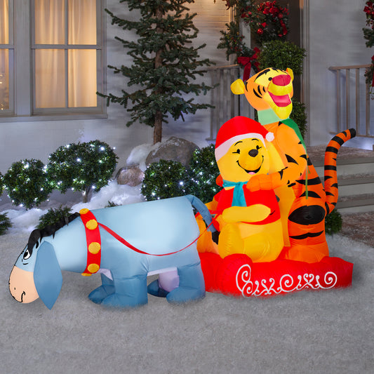 Christmas Inflatable Winnie the Pooh in Sledding Scene with Pooh, Eeyore and Tigger, 4.5 ft Tall lifestyle