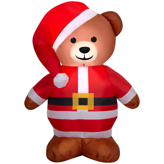Christmas Inflatable Brown Bear in Santa Suit, 3.5 ft Tall