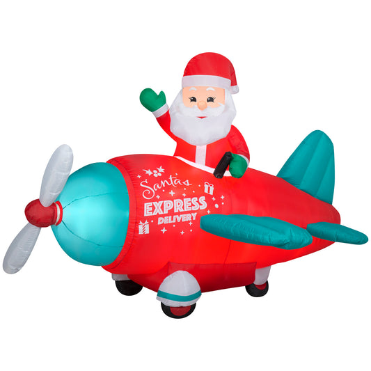 Animated Christmas Inflatable Santa in Vintage Plane, 5 ft Tall