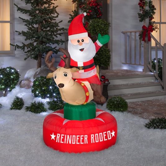 Animated Christmas Inflatable Santa & Reindeer Rodeo Scene, 6.5 ft Tall lifestyle