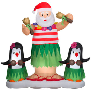 Gemmy Animated Christmas Inflatable Hula Santa and Penguins, 5.5 ft Tall, Multi