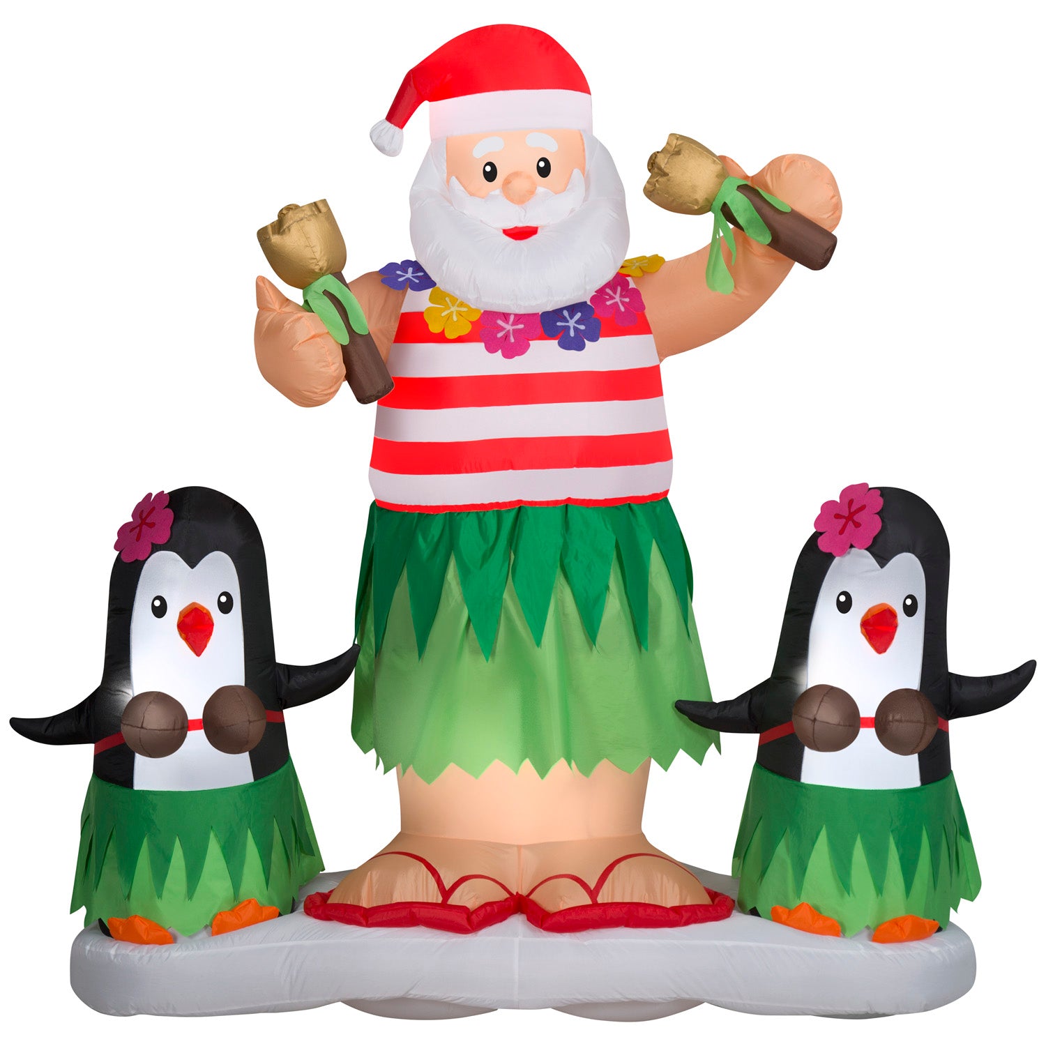 Animated Christmas Inflatable Hula Santa and Penguins, 5.5 ft Tall