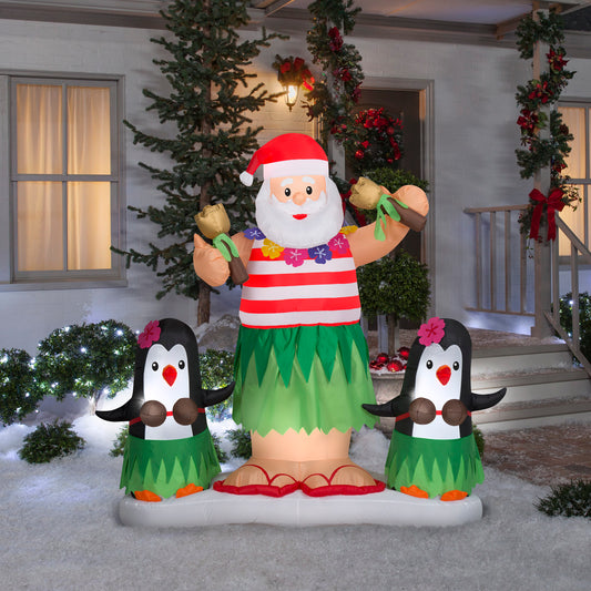 Animated Christmas Inflatable Hula Santa and Penguins, 5.5 ft Tall lifestyle