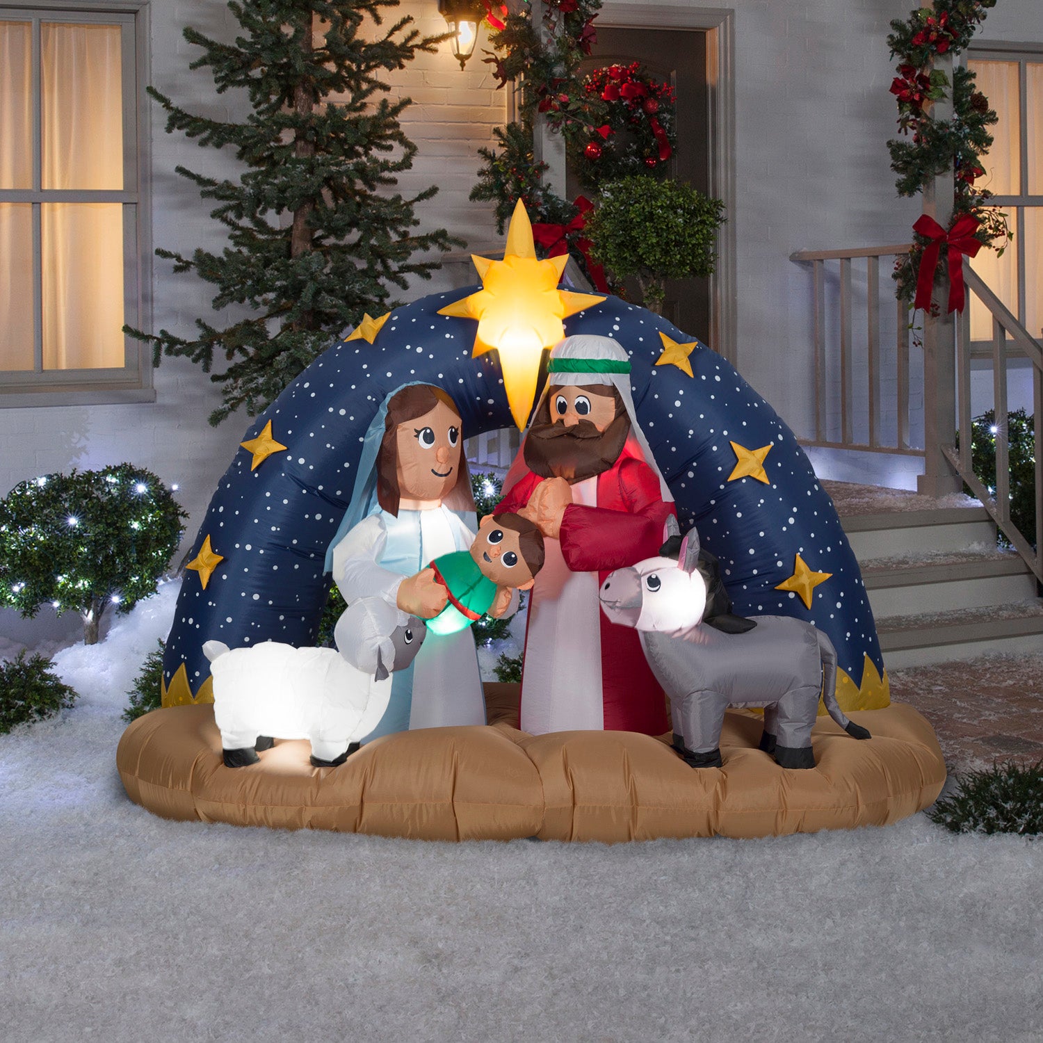 Gemmy Christmas Inflatable Starry Nativity Scene, 5 ft Tall, Multi