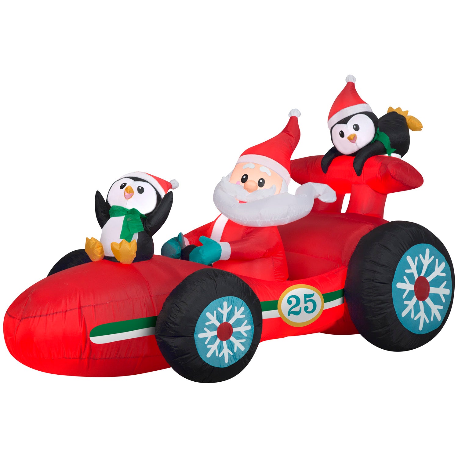 Christmas Inflatable Santa in Racecar with Penguins, 4 ft Tall