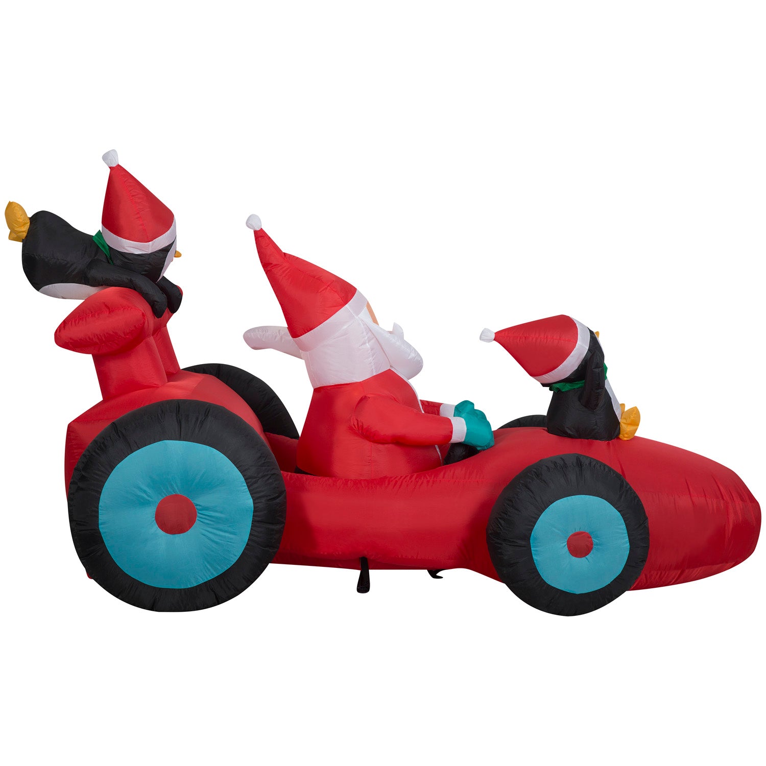 Gemmy Christmas Inflatable Santa in Racecar with Penguins, 4 ft Tall, Multi