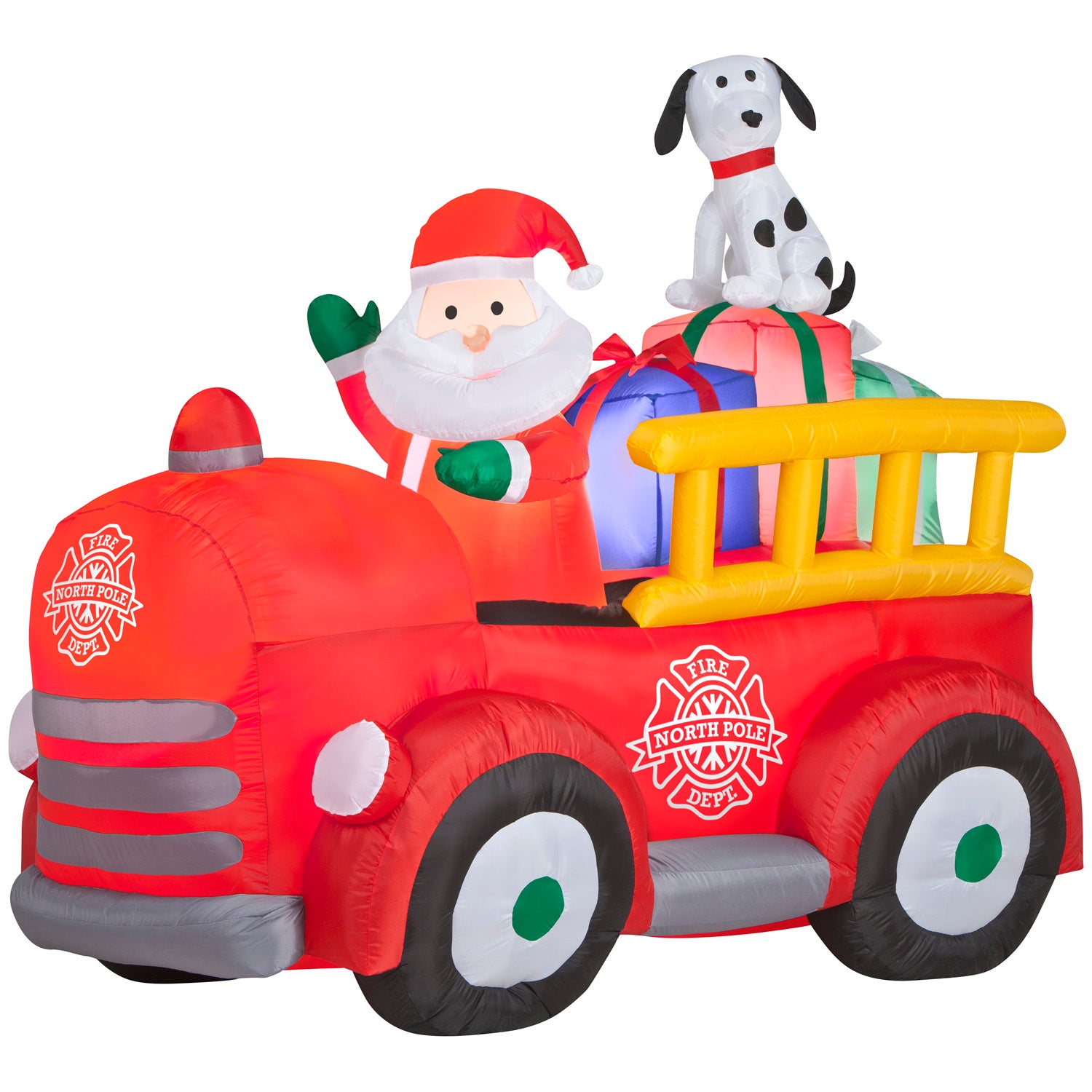 Gemmy Christmas Inflatable Santa's Vintage Fire Truck, 5 ft Tall, Multi