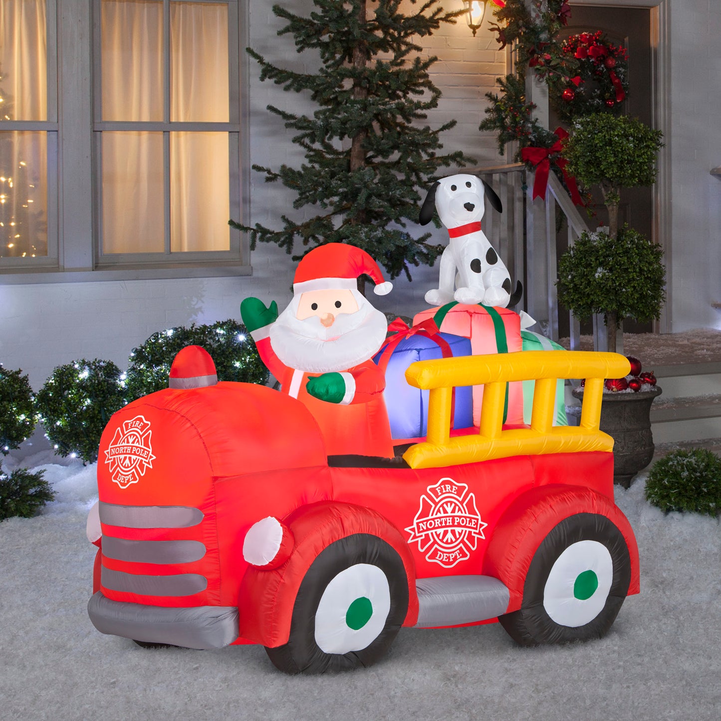 Christmas Inflatable Santa's Vintage Fire Truck, 5 ft Tall lifestyle