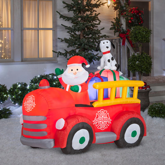 Christmas Inflatable Santa's Vintage Fire Truck, 5 ft Tall lifestyle