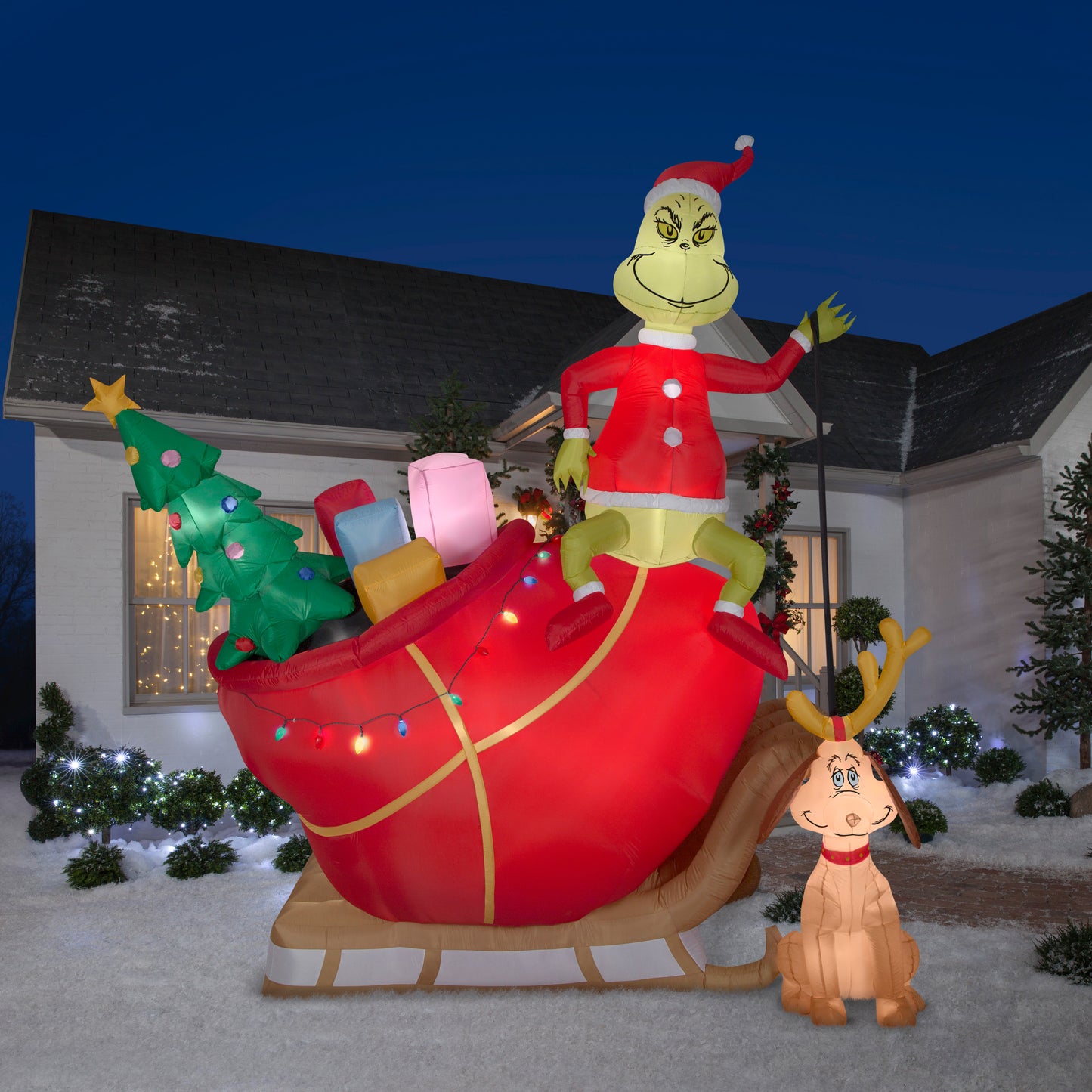 12-Ft Grinch and Max in Sleigh Colossal Scene Christmas Inflatable lifestyle
