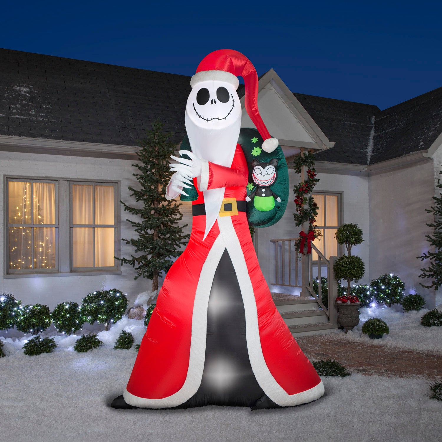 10-Ft Giant Jack Skellington as Sandy Claws Christmas Inflatable lifestyle