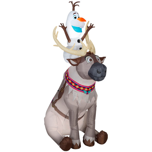 Christmas Inflatable Olaf Sitting on Sven Scene Disney, 7.5 ft Tall, Brown