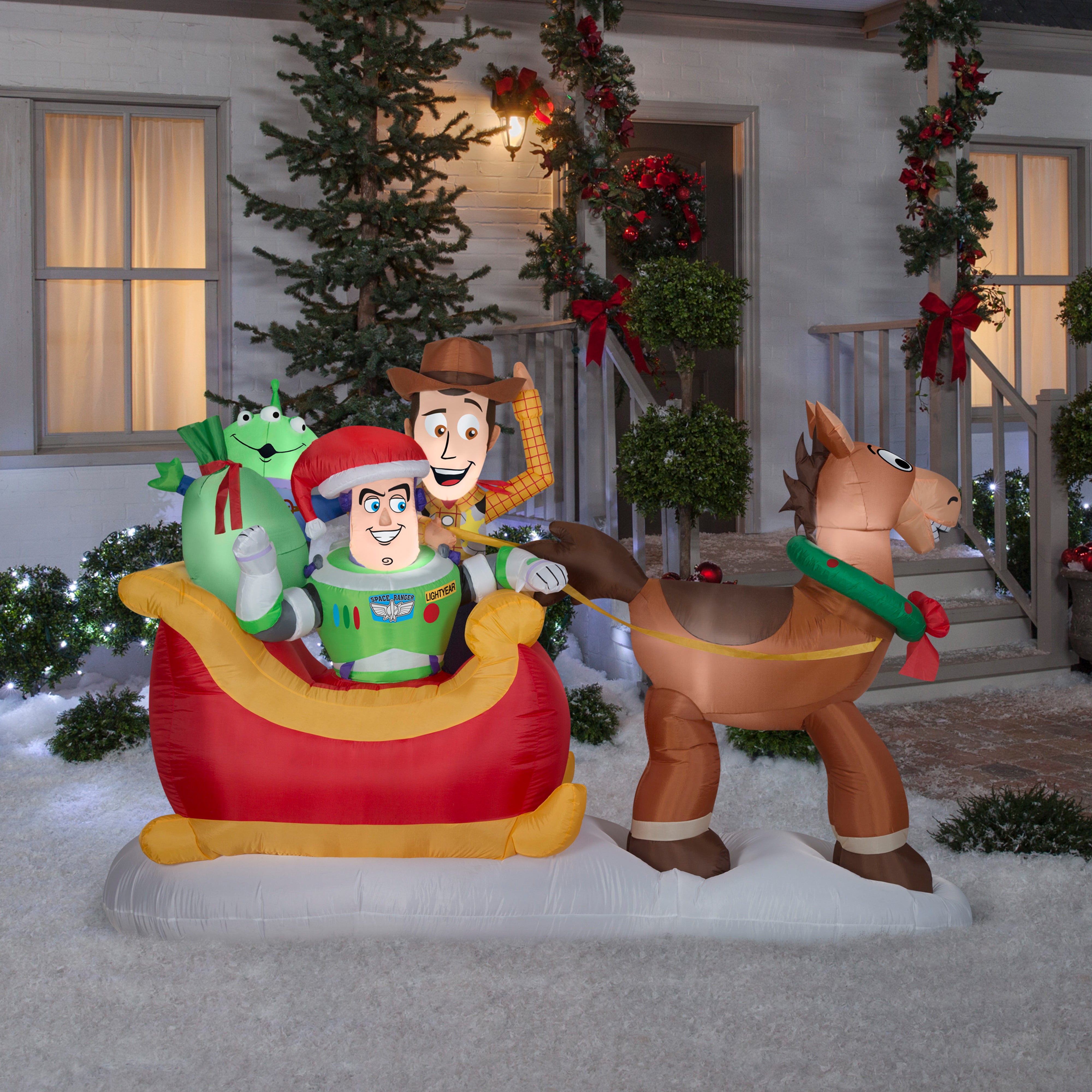 Gemmy Christmas Airblown Inflatable Toy Story w/Sleigh Scene Disney , 5 ft Tall, Multi