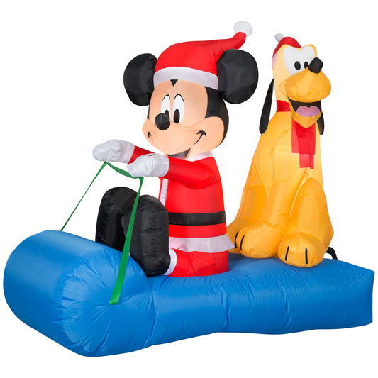 Christmas Inflatable Mickey Mouse and Pluto on Sled, 4.5 ft Tall