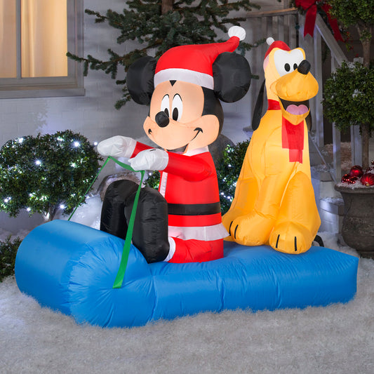 Christmas Inflatable Mickey Mouse and Pluto on Sled, 4.5 ft Tall lifestyle