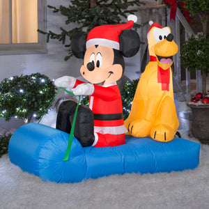 Gemmy Christmas Inflatable Mickey Mouse and Pluto on Sled, 4.5 ft Tall, Multi