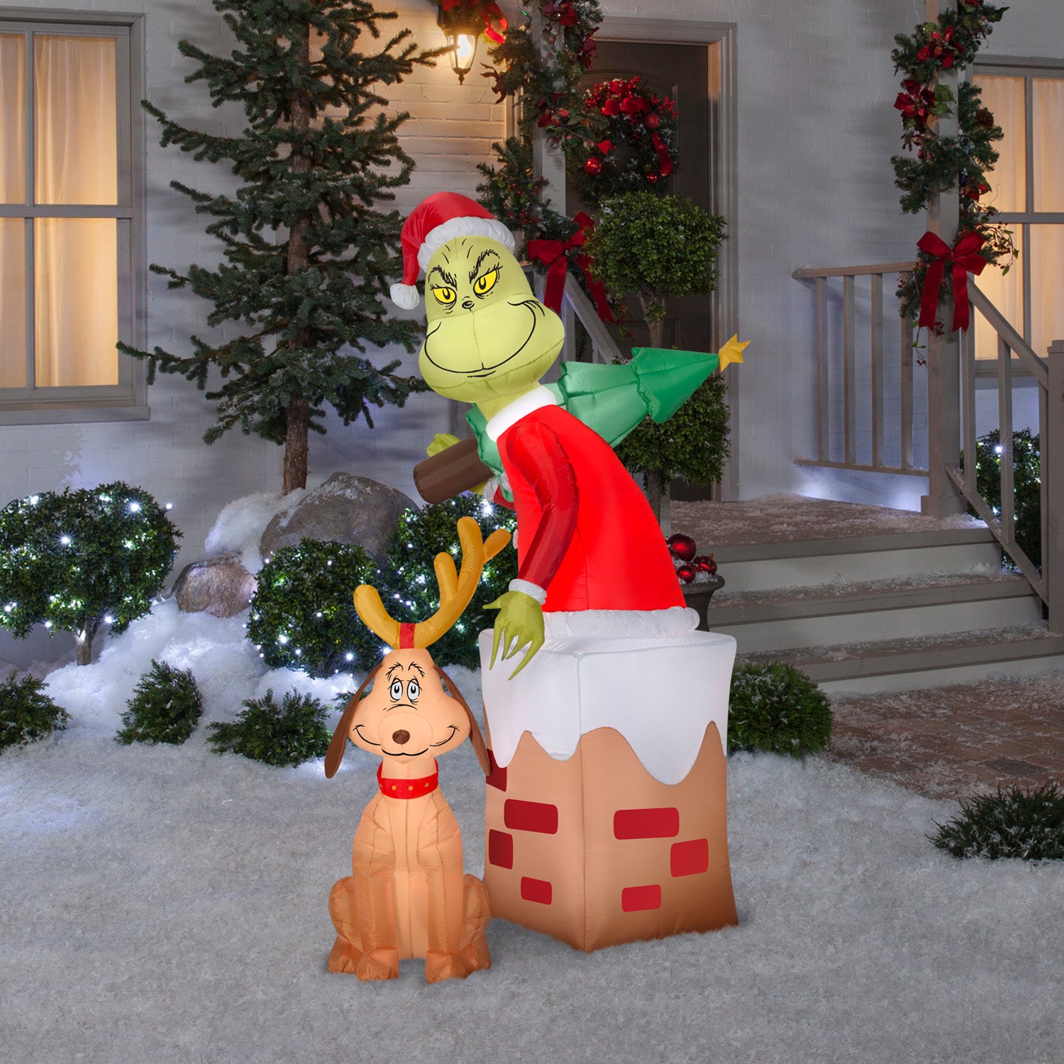 5.5-Ft Grinch and Max Chimney Scene Christmas Inflatable lifestyle