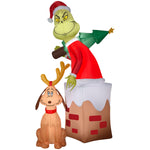 Load image into Gallery viewer, Gemmy Christmas Inflatable Grinch and Max Chimney Scene, 5.5 ft Tall, Multi
