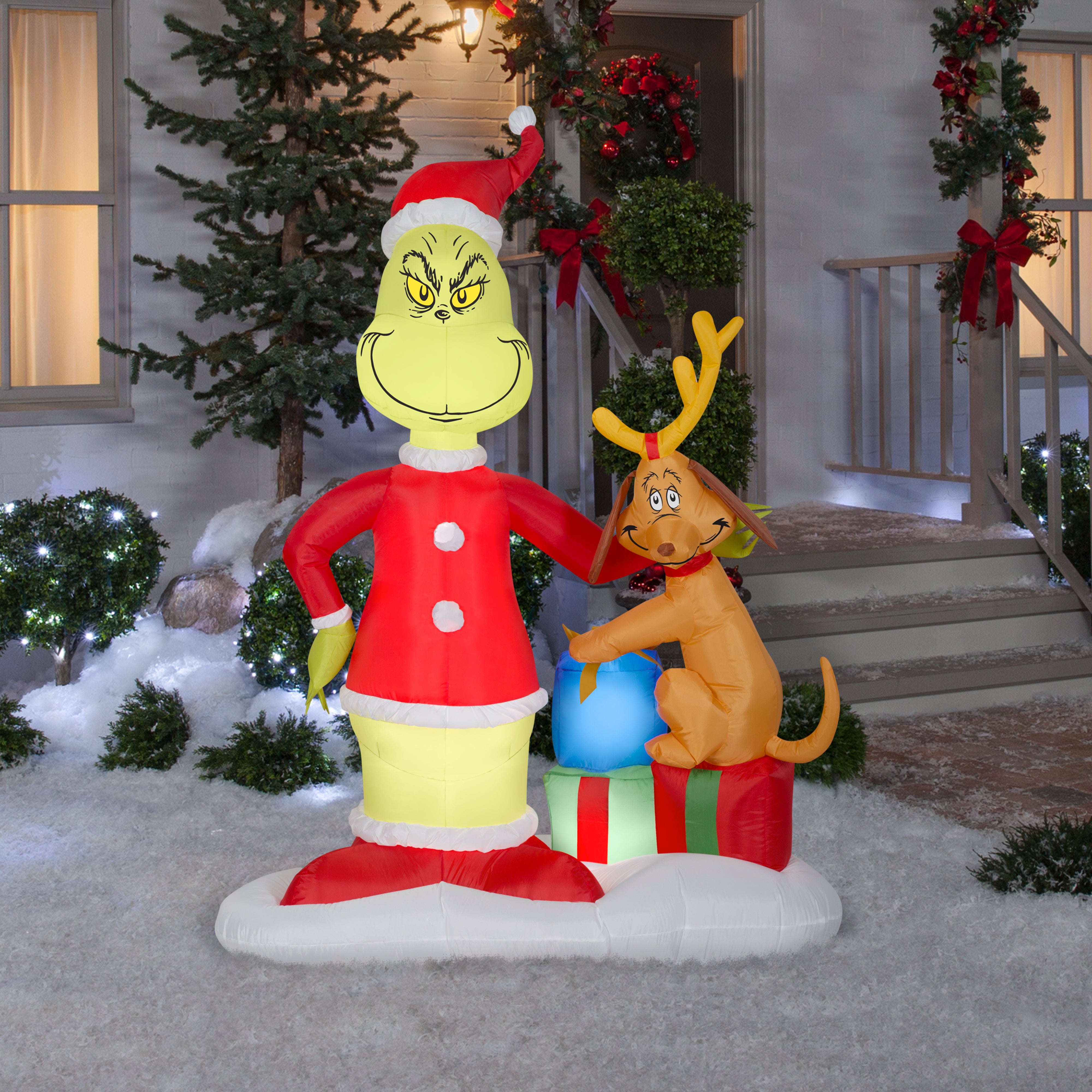 Gemmy Christmas Airblown Inflatable Grinch and Max w/Presents Scene Dr. Seuss , 6 ft Tall, Multi