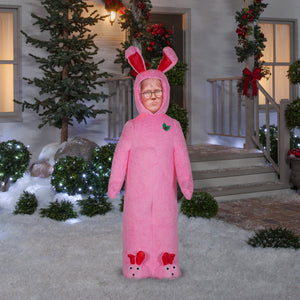 Gemmy Photorealistic Airblown Inflatable Mixed Media Ralphie w/Pink FuzzyPlush Bunny Suit WB, 6 ft Tall