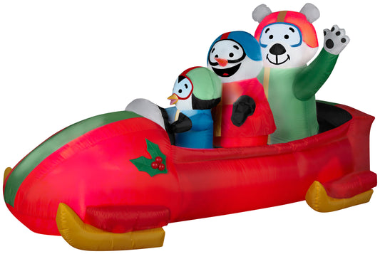 7' Animated Inflatable Penguin with Snowman on Bobsled