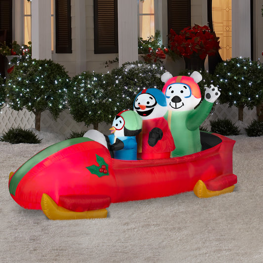 7' Animated Inflatable Penguin with Snowman on Bobsled lifestyle