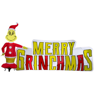 Gemmy Christmas Inflatable Grinch with Merry Grinchmas Sign, 5 ft Tall, Multi