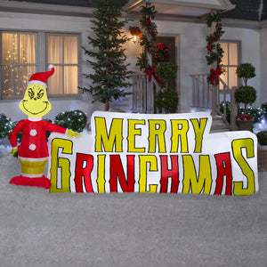 Gemmy Christmas Inflatable Grinch with Merry Grinchmas Sign, 5 ft Tall, Multi