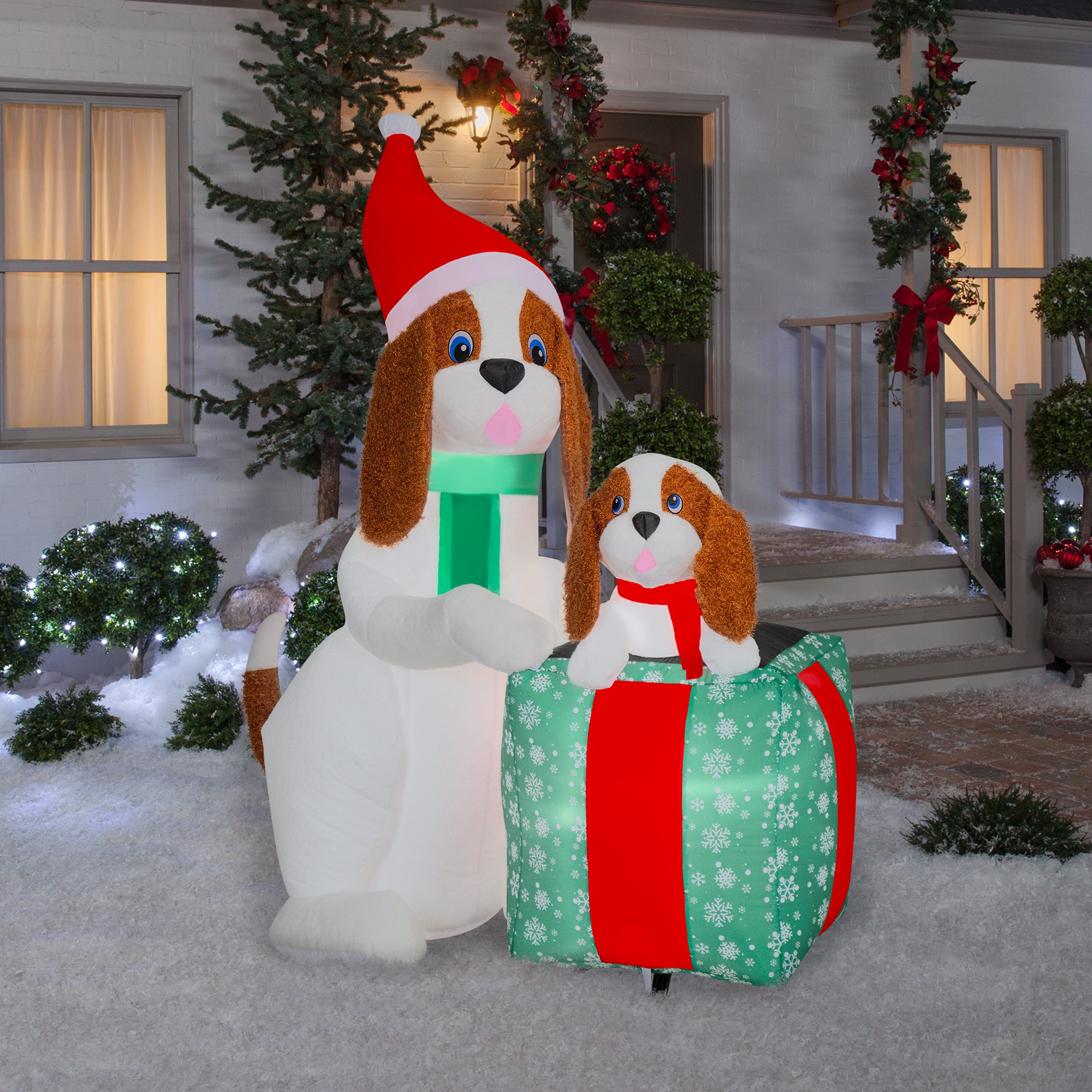 Gemmy Christmas Inflatable Dog Family Scene, 6 ft Tall, Multi