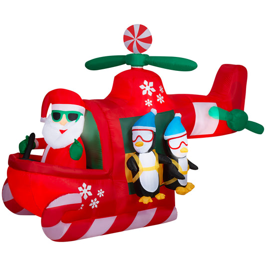 Animated Christmas Inflatable Santa's Helicopter with Skydiving Penguins, 6.5 ft Tall