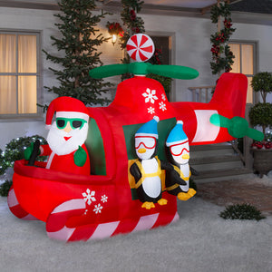 Gemmy Animated Christmas Inflatable Santa's Helicopter with Skydiving Penguins, 6.5 ft Tall, Multi