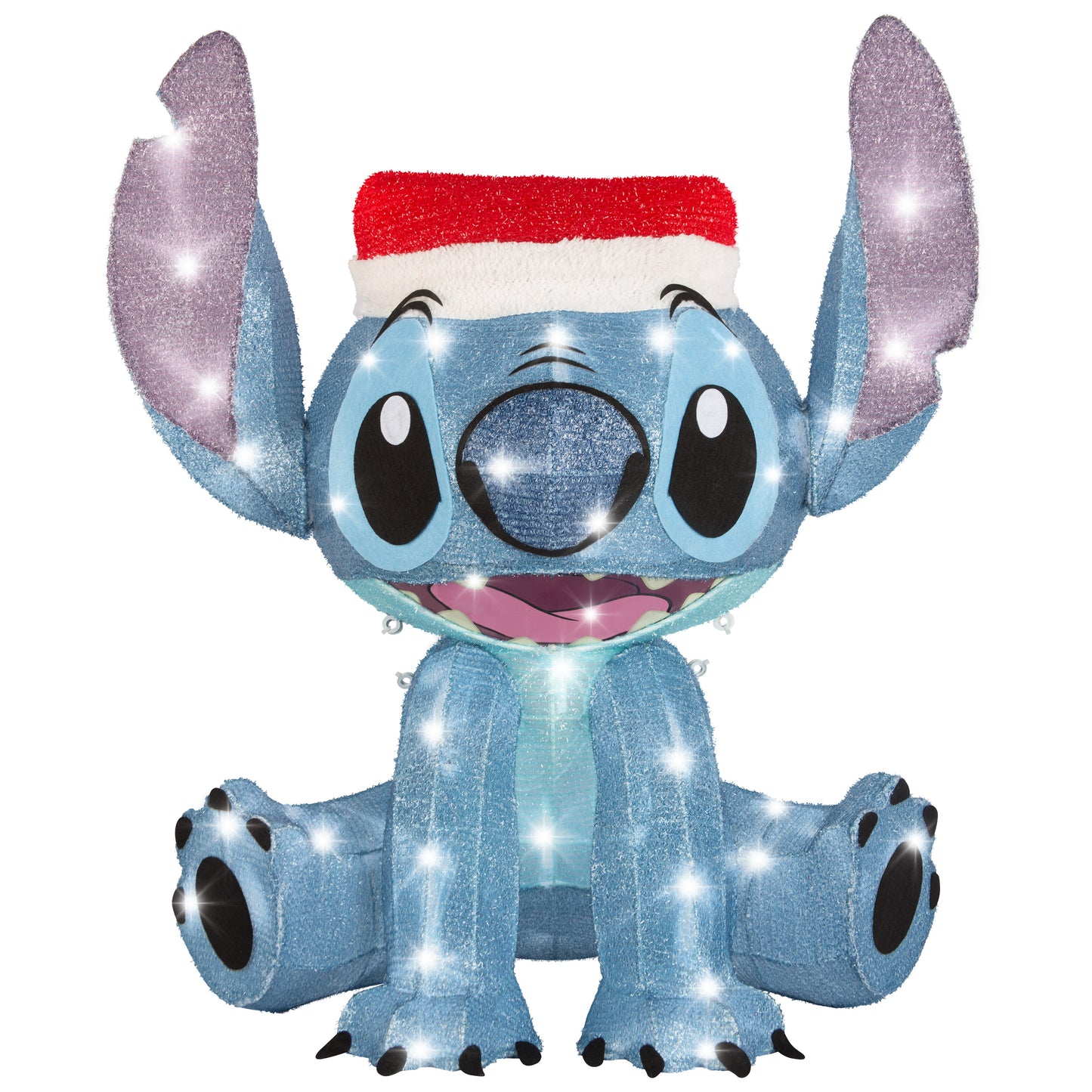 Gemmy 3D Holiday Lighted Tinsel Sculpture Stitch w/Santa Hat 28" Disney, Multicolored