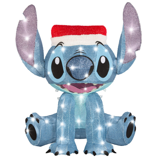 Gemmy 3D Holiday Lighted Tinsel Sculpture Stitch w/Santa Hat 28" Disney, Multicolored