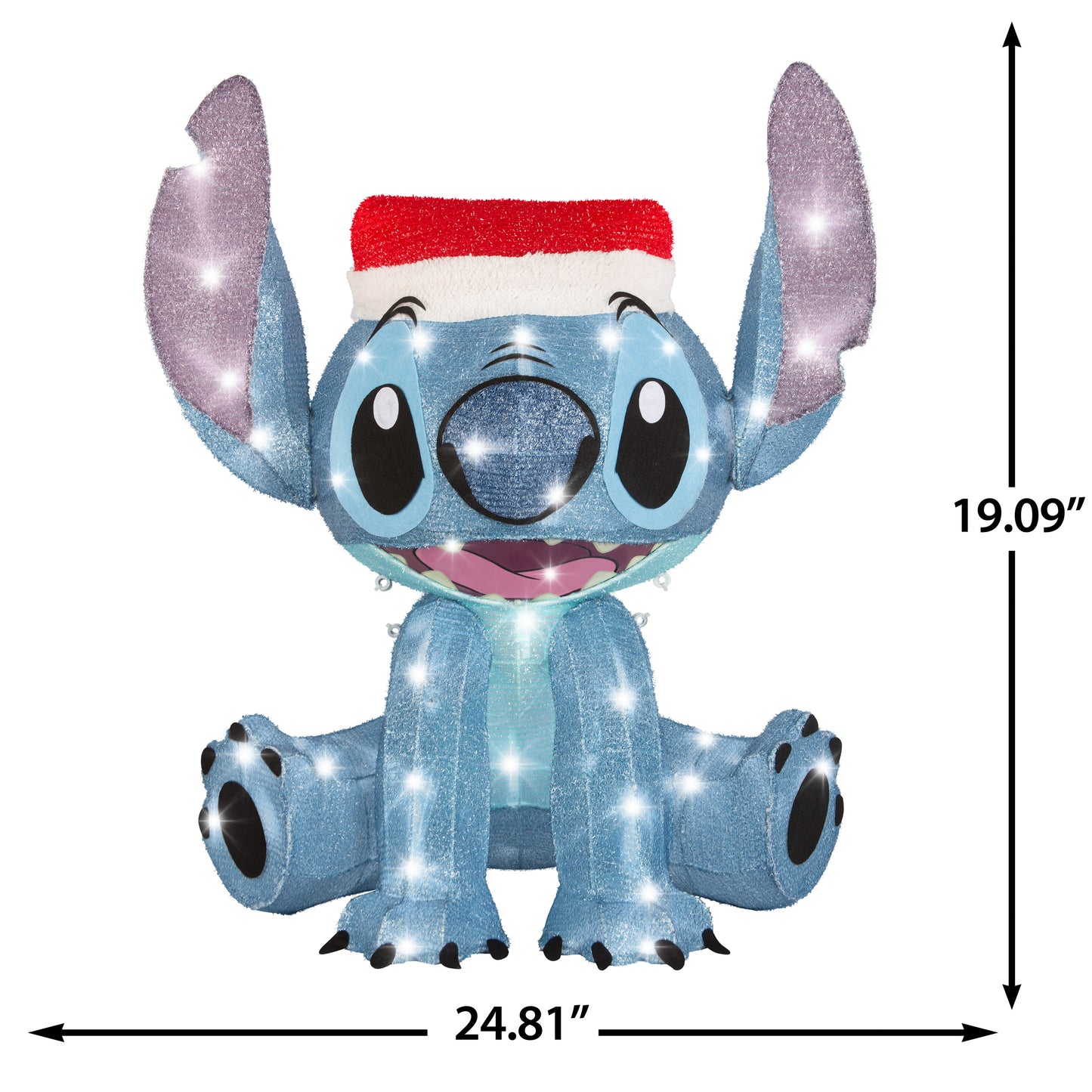 Gemmy 3D Holiday Lighted Tinsel Sculpture Stitch w/Santa Hat 28" Disney, Multicolored