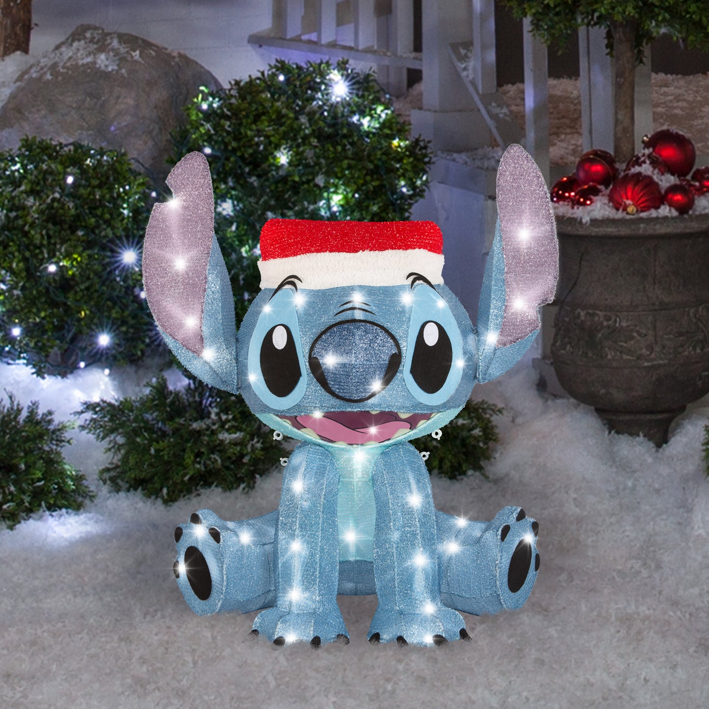 3D Holiday Lighted Tinsel Sculpture Stitch w/Santa Hat 28" Disney lifestyle