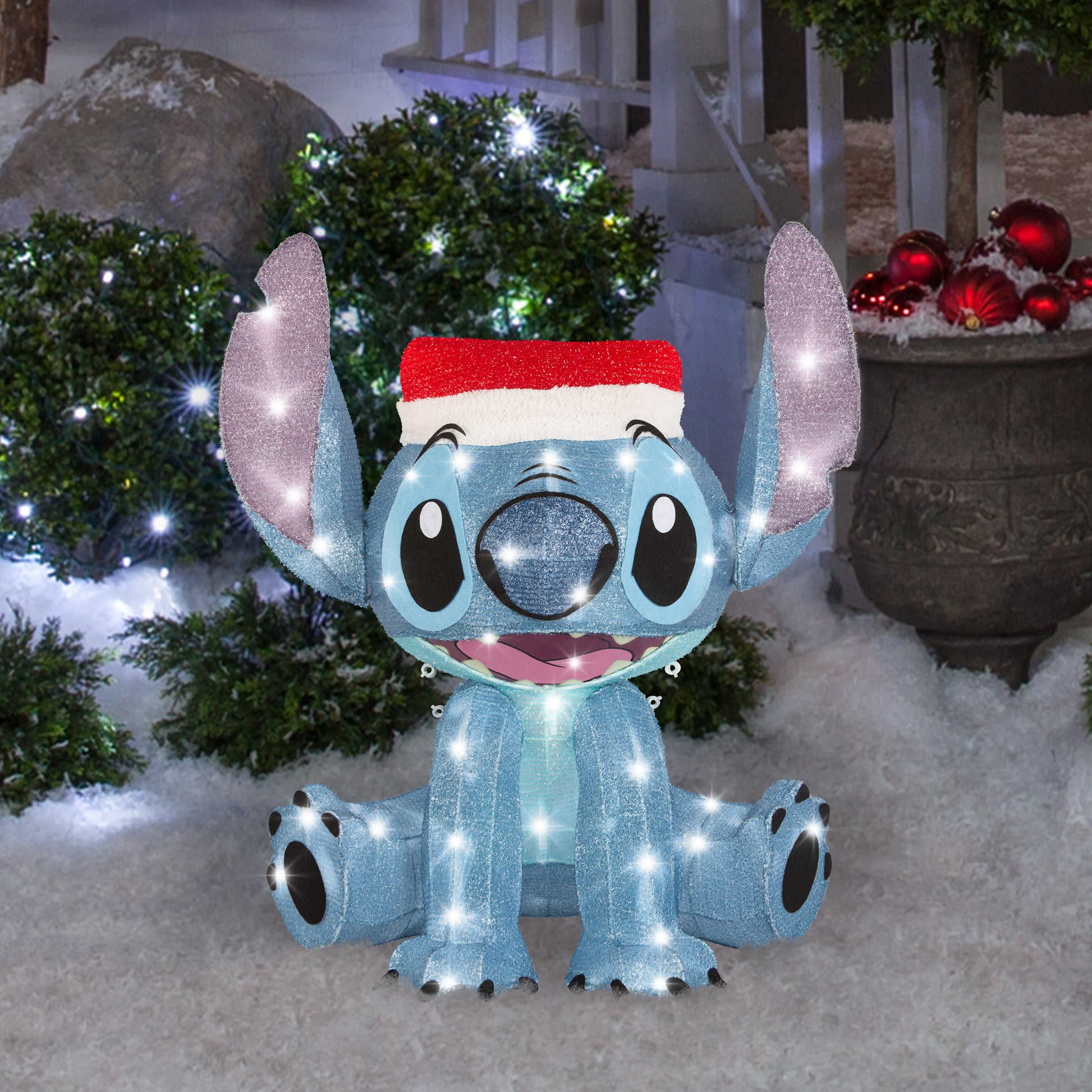 3D Holiday Lighted Tinsel Sculpture Stitch w/Santa Hat 28" Disney lifestyle