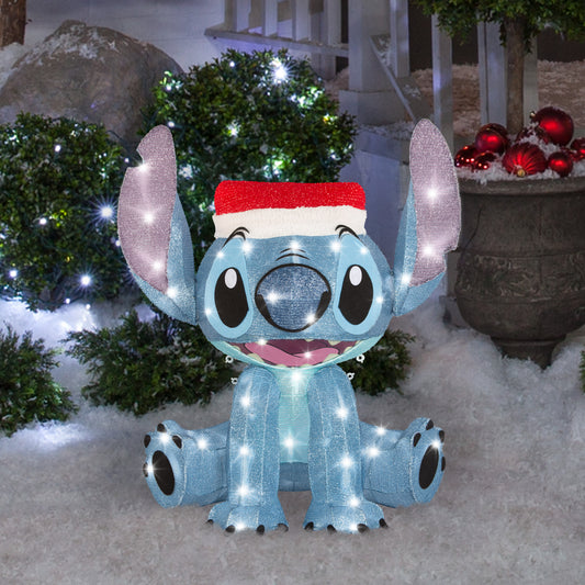 3D Holiday Lighted Tinsel Sculpture Stitch w/Santa Hat 28" Disney lifestyle