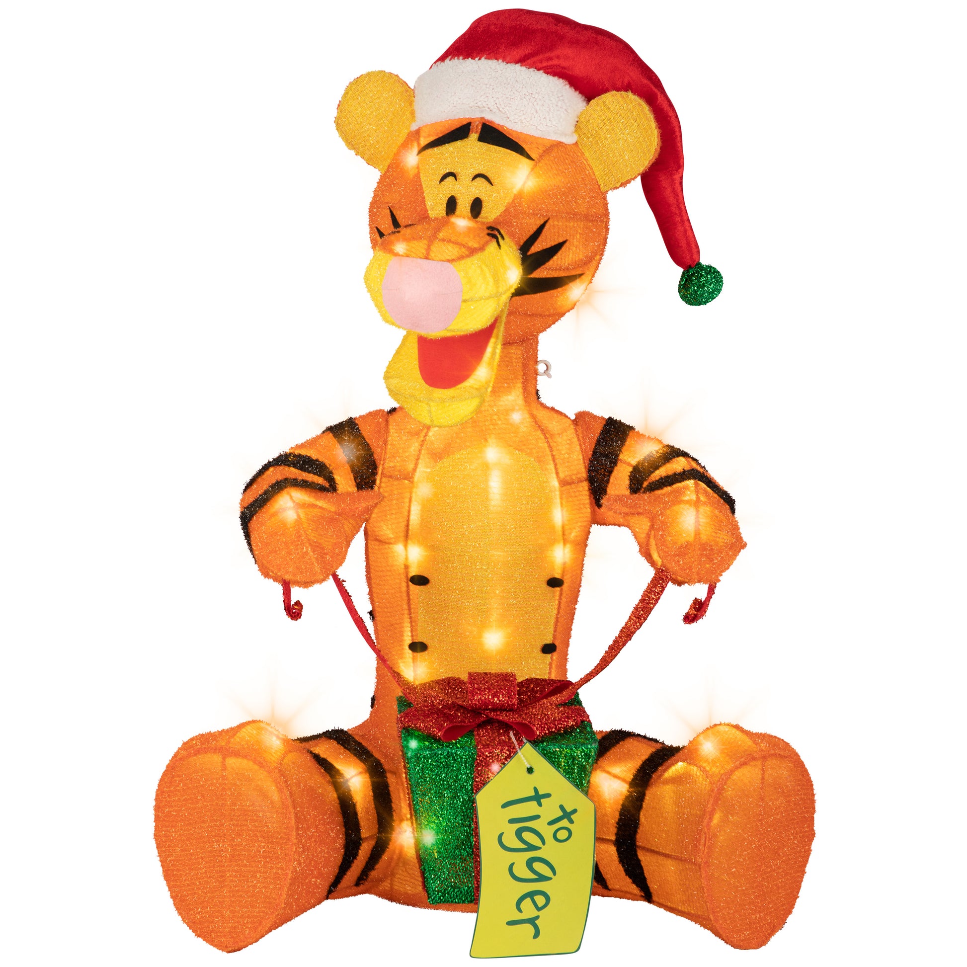 Disney Tigger with Present Tinsel Yard Sculpture, 28-Inch, Pre-Lit LED Christmas Décor