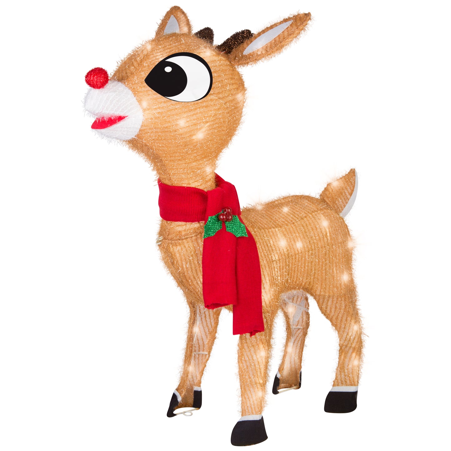 28-Inch Rudolph Tinsel Sculpture with Red Scarf