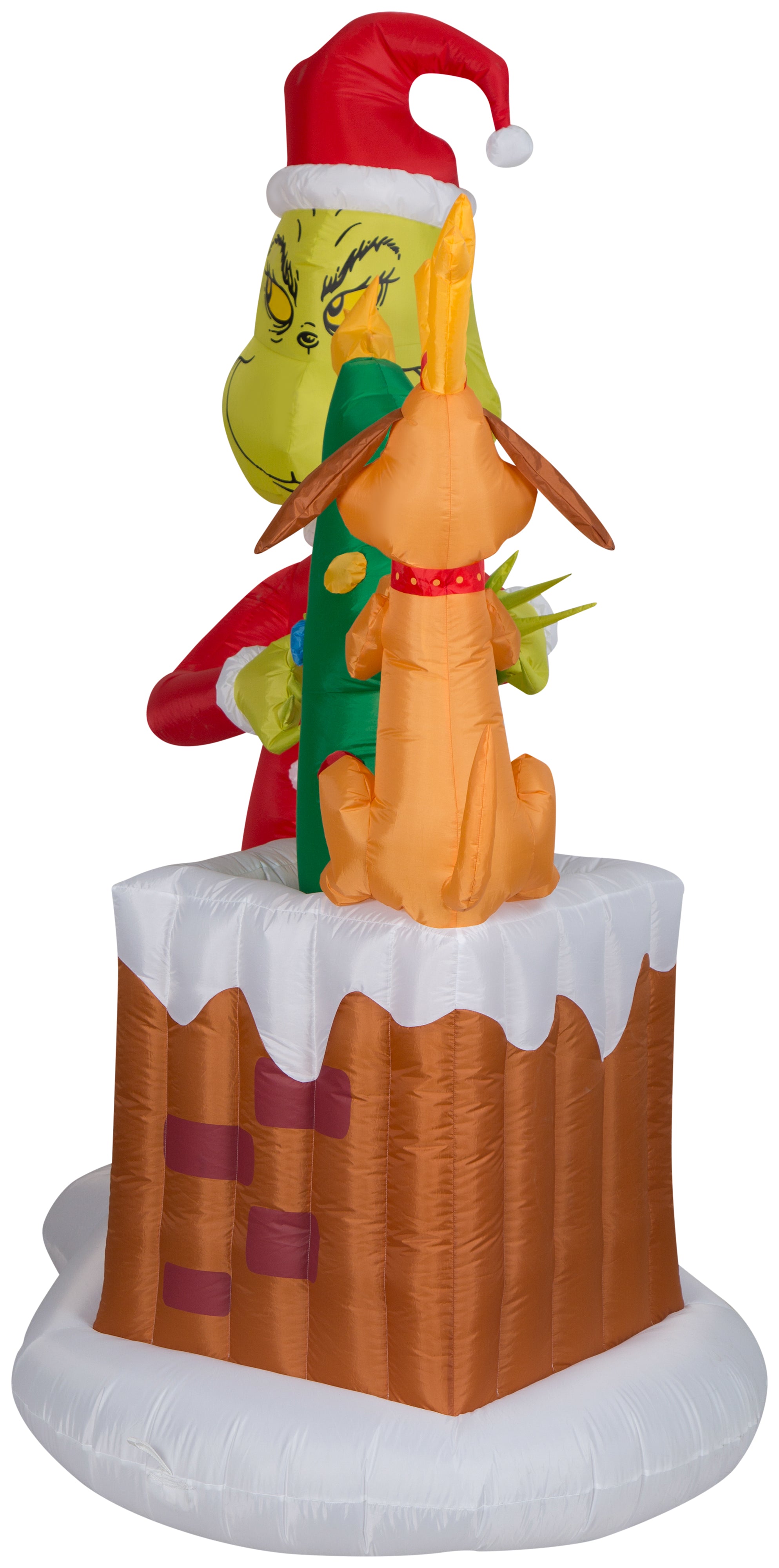 Gemmy Animated Airblown Inflatable Grinch Pulling Tree from Chimney Scene Dr. Seuss, 6.5 ft Tall