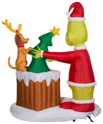 Load image into Gallery viewer, Gemmy Animated Airblown Inflatable Grinch Pulling Tree from Chimney Scene Dr. Seuss, 6.5 ft Tall
