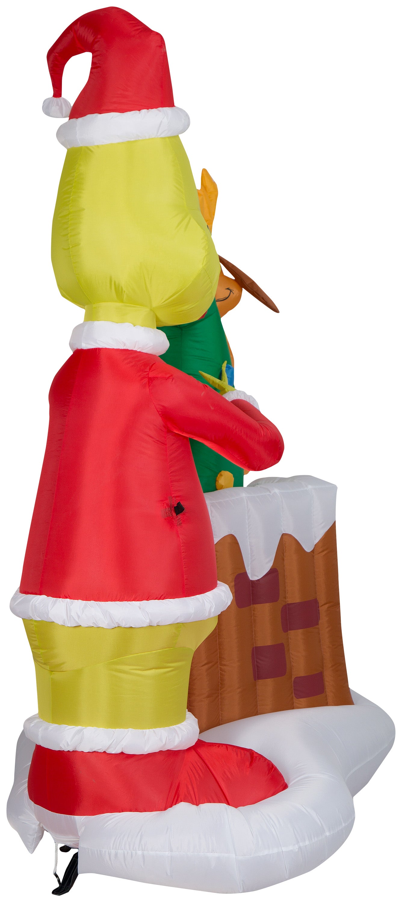 Gemmy Animated Airblown Inflatable Grinch Pulling Tree from Chimney Scene Dr. Seuss, 6.5 ft Tall