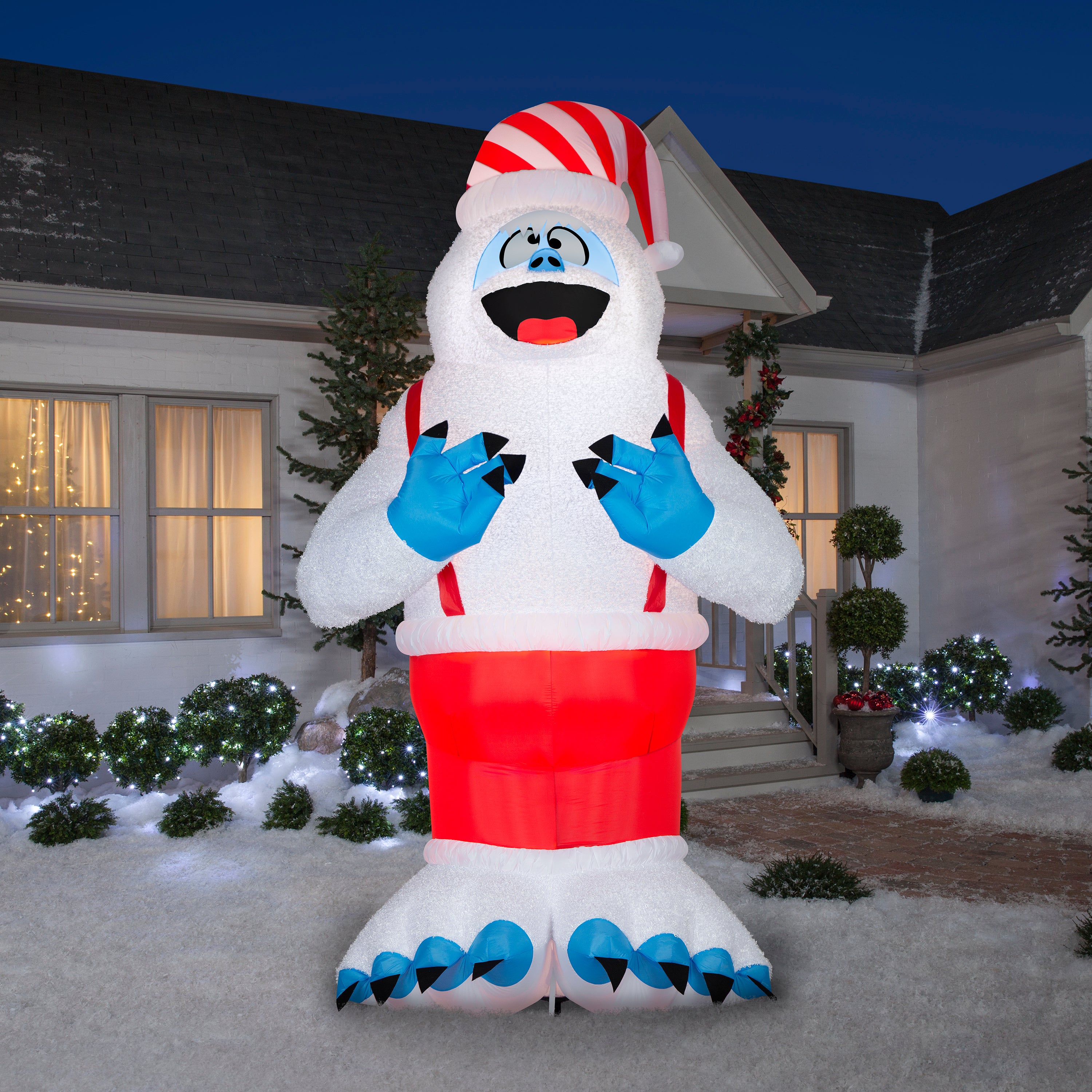 Gemmy Giant Christmas Inflatable Plush Bumble in Santa Hat and Suspenders, 11 ft Tall, Multi