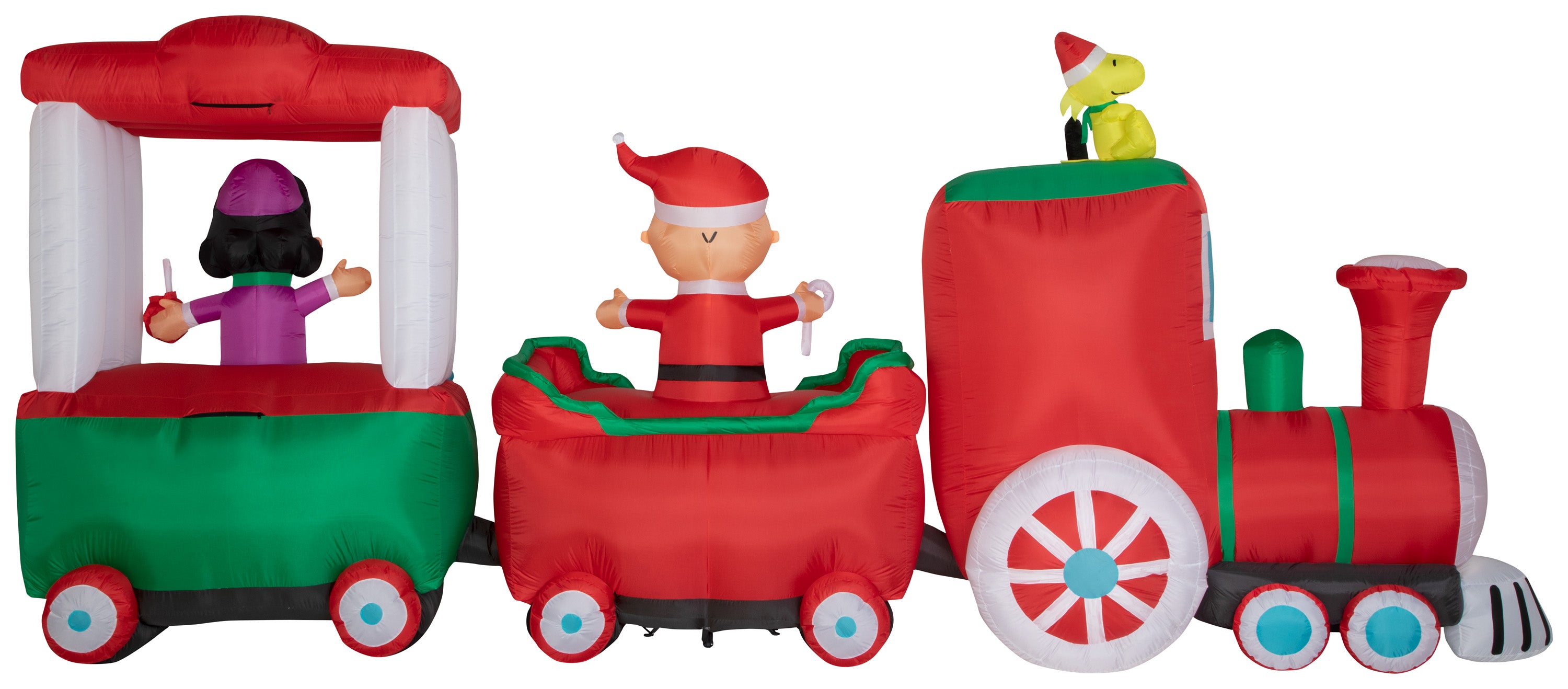 Gemmy Christmas Airblown Inflatable Peanuts Train Scene , 7.5 ft Tall, Multi